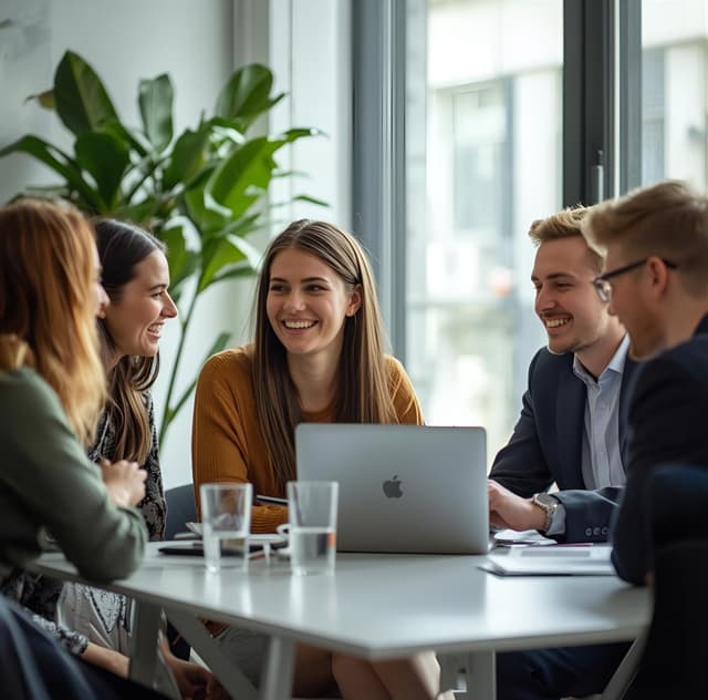 Het Buper team - een groep van vijf jonge professionals die samenwerken in een moderne kantooromgeving